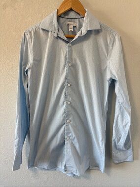 Bar III Slim Fit Stretch Dress Shirt Light Blue Floral Print Mens Small 14-14.5